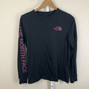 The North Face Shirt Womens Small Black Long Sleeve Logo Graphic Cotton